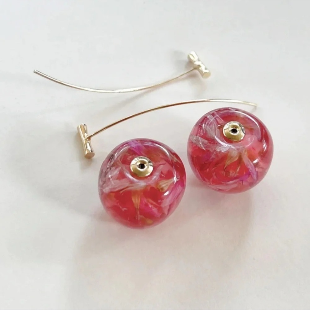 Pink Cherry Gold Drop Earrings - Picture 9 of 10